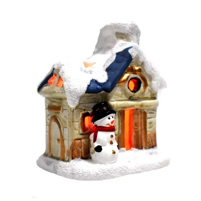 Christmas Scene Village Houses Luminous House LED Resin Toys Glow in the dark Figurines Decorations - Цвет: I