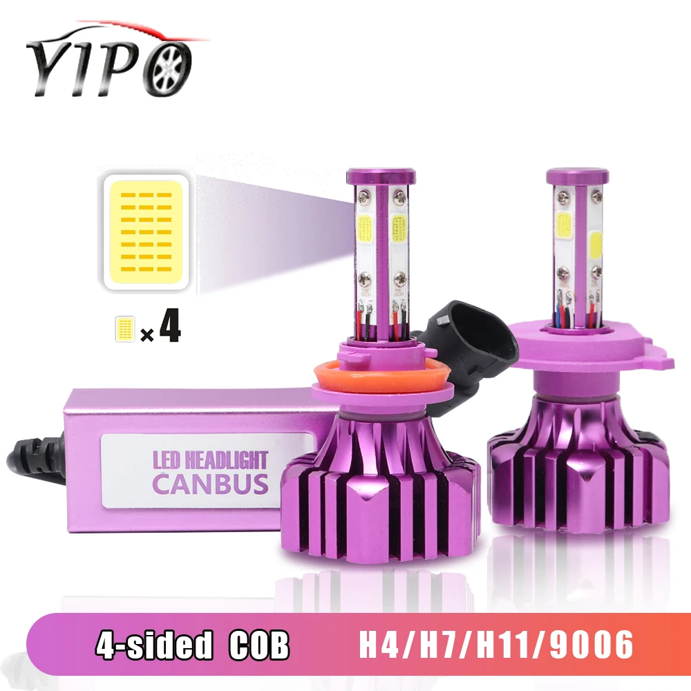 

2pcs headlight led H4 H7 H11 H1 H3 9005 HB3 9006 HB4 CANBUS 4 side cob H7 led car lights blubs auto car styling auto 6000K 12V