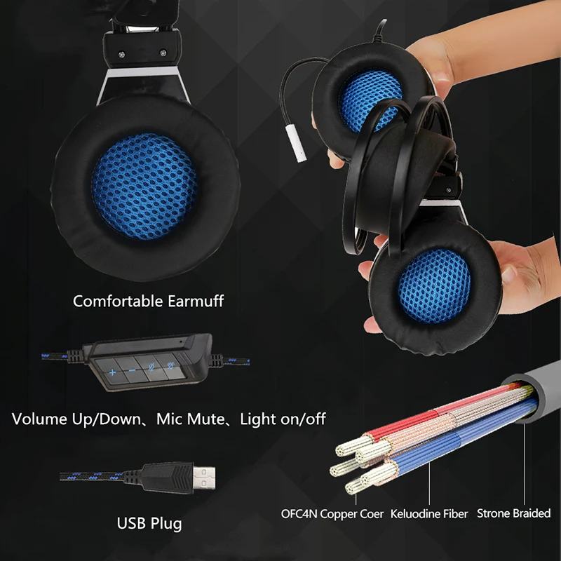 SY855MV 7 1 USB Gaming Wired Headset With Mic Bass Stereo LED Light Over Ear Computer Phone Gaming Headphone For PS4 PC XBox One