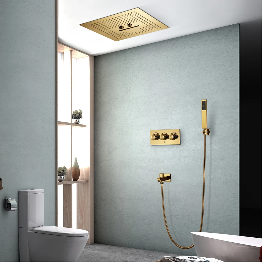 

Ti-PVD Gold Polished Shower Set 304 Stainless Steel Shower Panel 3 Funcions Rainfall Shower Systems Faucet Tap for Bathroom