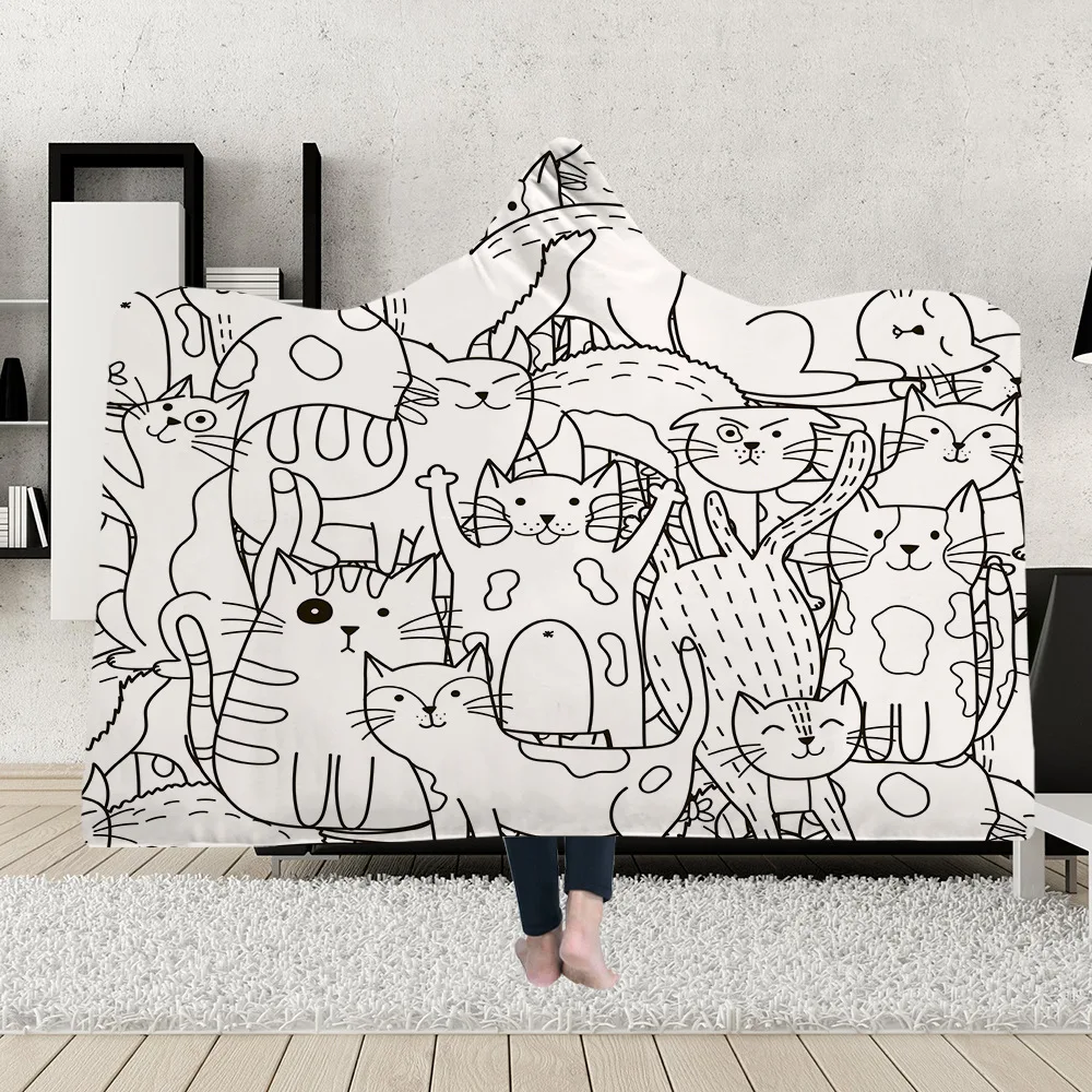 

Explosive Hooded Blanket Cloak Magic Hat Blanket Thick Double Layer Plush 3D Digital Printing Cat Series