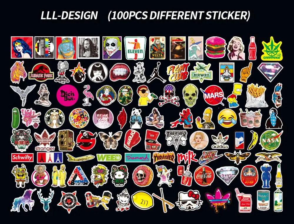 100 graffiti stickers personality trend luggage stickers tide brand laptop guitar decoration waterproof stickers graffiti sticke - Color: Style-G