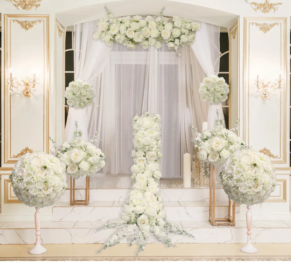 Panneau Mural Fleuri En Soie Artificielle Champagne - Décoration De Mariage, Fond Photo, Ambiance Romantique