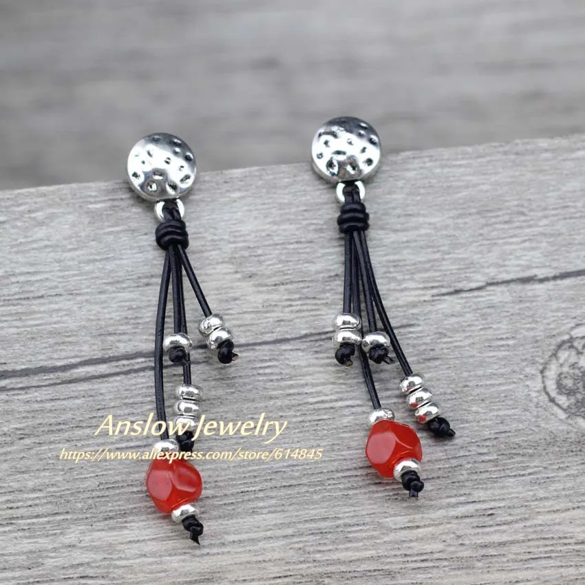 Red Anslow,, креативный дизайн, модное ювелирное изделие, сделай сам, обертывание, кожа, полимерные бусины, женские серьги-капли, серьги для пар, LOW0144AE - Окраска металла: Red