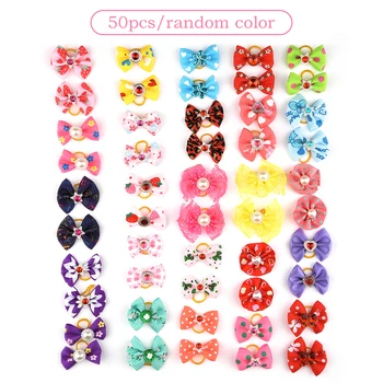 

50 pcs Dog Hair Clips Flower Pet Dog Hair Bows Pet Hair Accessories Dog Hair Elastic Bands Cat Decoration Bows honden strikjes