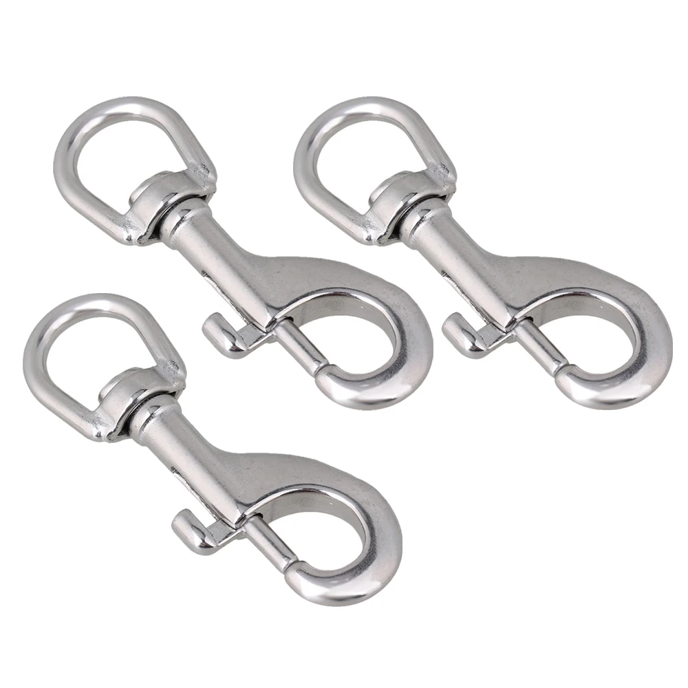 

304 Stainless Steel 90mm Silver Swivel-Eye Bolt Snap Hook Round Eye Swivel Keychain Strap Pack of 3