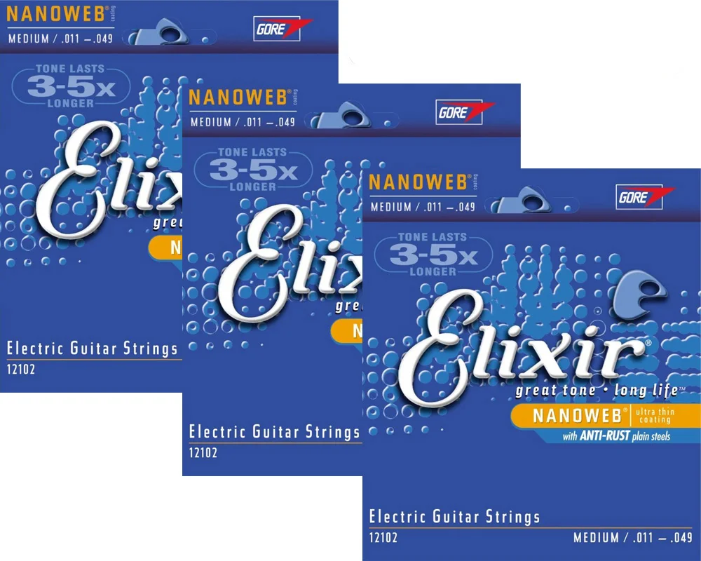 12102 3 Sets Elixir Polyweb Nanoweb Coating ANTI-RUST plain steels Electric Guitar Strings - Цвет: 12102