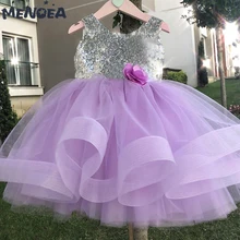 Menoea/летнее платье для девочек; Новая летняя одежда принцессы для девочек; вечерние платья без рукавов с блестками и бантом с открытой спиной; Одежда для девочек 2-6 лет