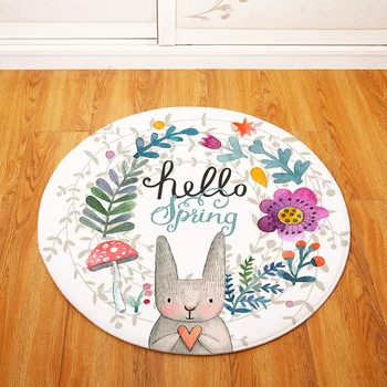 

80cm Cat Heat Transfer Flannel Round Floor Mat Kitchen Water Absorbent Non Slip Floor Mat Kid's Room Cartoon Mats
