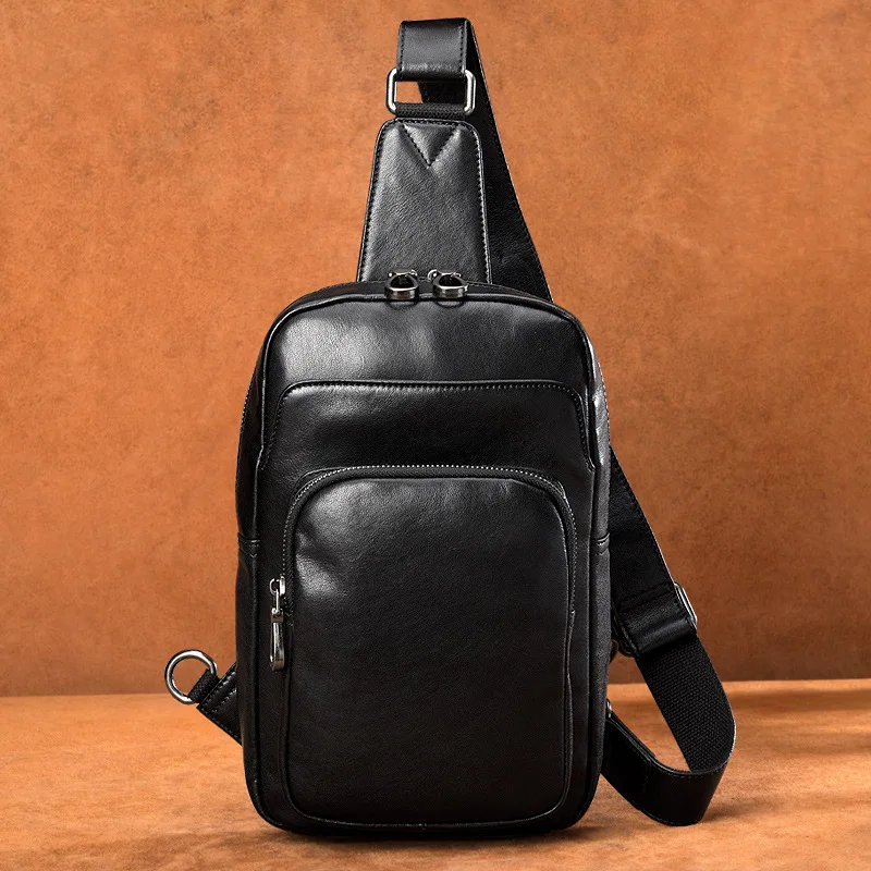 

19 New Style Chest Pack Men's Genuine Leather Large-capacity Backpack Multi-functional First Layer Cattle Leather Waist Bag Casu