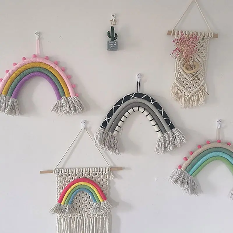 Nordic Rainbow Hand knitted Ornaments Pendant Boho Children Room Wall Decor 5