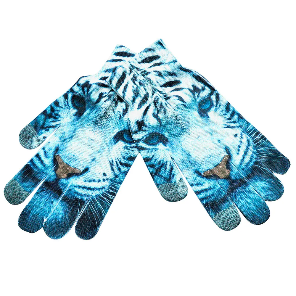 Милые женские зимние перчатки с 3d принтом, вязаные кошачьи варежки для женщин, с сенсорным экраном, теплые, ручной работы, Rekawiczki#15 - Color: C