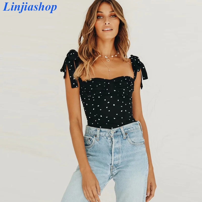 Linjiashop, сексуальные летние майки, черный укороченный топ, открытая спина, спагетти ремень, женские милые майки с принтом, дропшиппинг