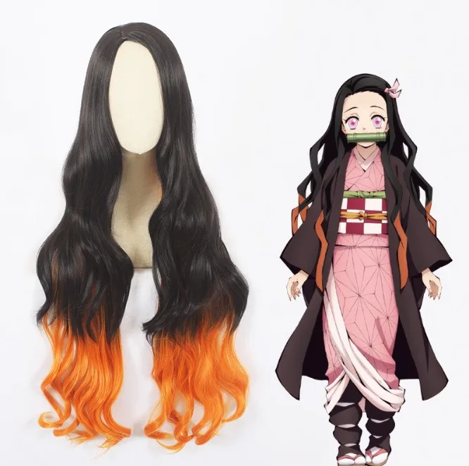 Аниме Demon Slayer Kimetsu No Yaiba косплей реквизит для женщин Kamado Nezuko парик маска на пол-лица для Хэллоуина маски аксессуары - Цвет: Wig