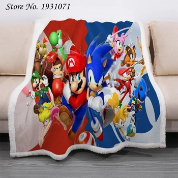 

Anime Sonic the Hedgehog 3D Printed Fleece Blanket for Beds Thick Quilt Fashion Bedspread Sherpa Throw Blanket Adults Kids 05