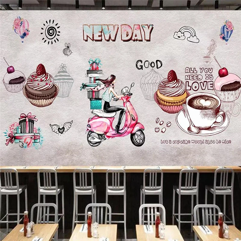 Custom Mural Wallpaper Hand-painted Retro Fashion Dessert House Cake Shop Background Wall платье alasia fashion house