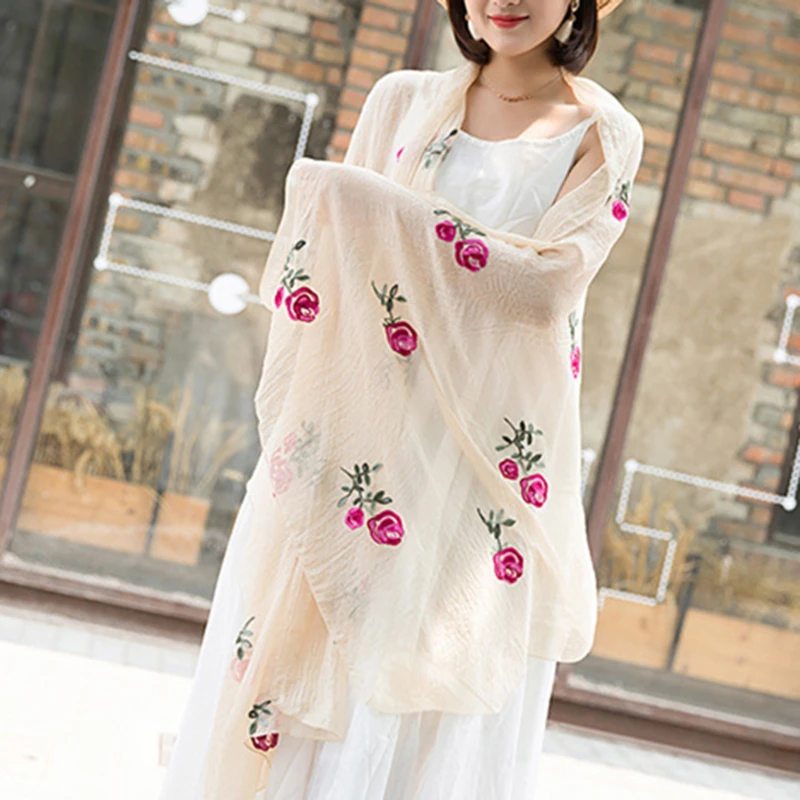 Новый шифоновый вышитый шарф розами шаль с цветами Национальный Ветер