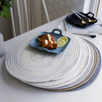 

Nordic Round Table Mat Anti Slip Drink Coasters Insulated Solid Placemats Linen Non Slip Ramie Mat Kitchen Tool For Home Decor