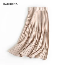 BIAORUINA, 4 цвета, женская модная трикотажная юбка с высокой талией, Женская Минималистичная плиссированная юбка, женская элегантная однотонная универсальная юбка