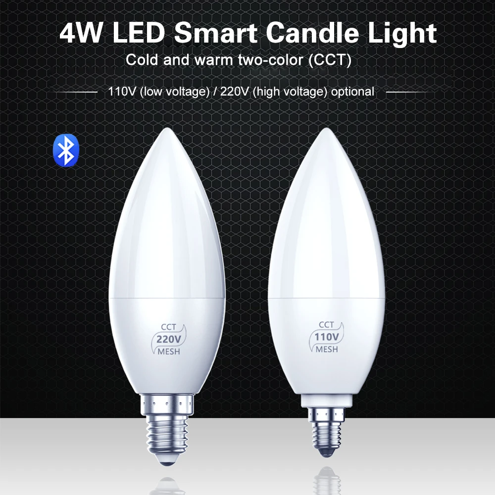 4W светодиодный светильник в форме свечи E14 E12 110V 220V BT Mesh CCT белый теплый светодиодный светильник