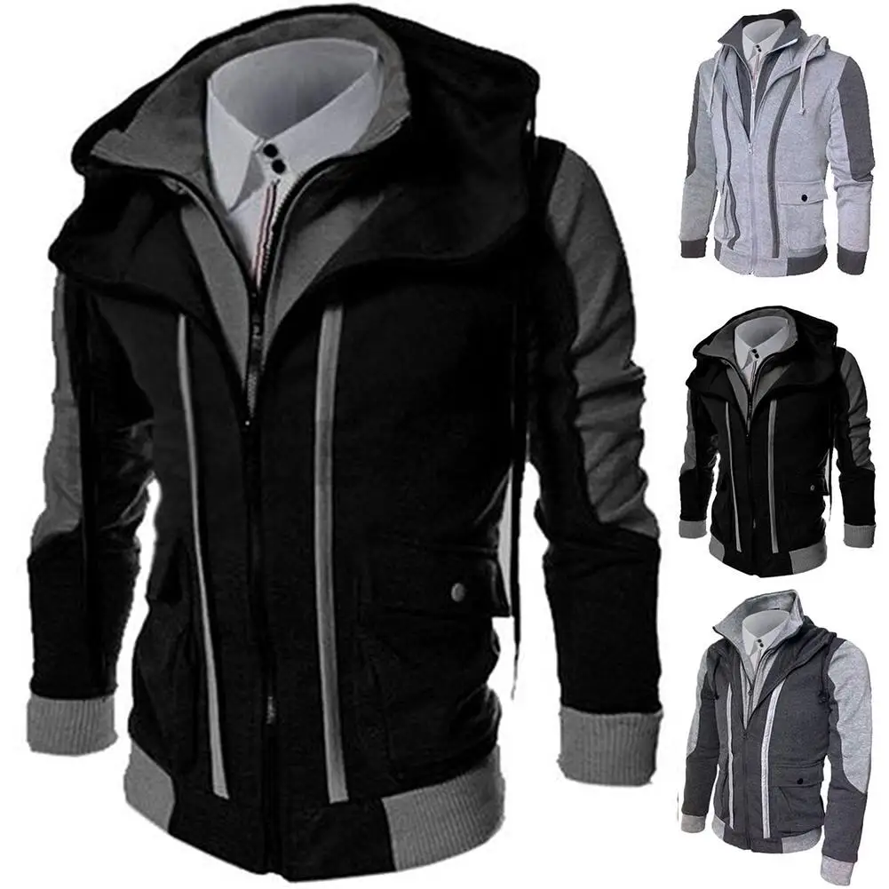 

Casual Men Jackets Coats Winter Thick Warm Zipper Hooded Jackets Fake Two Pieces Sports Sweatshirt Men's Clothing dispel cold
