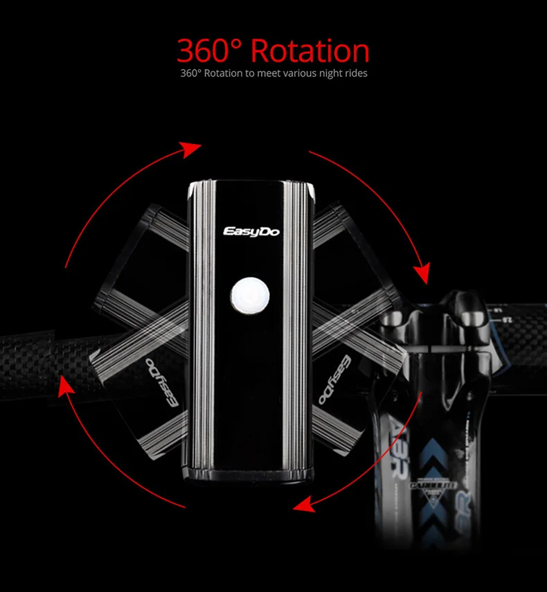 Easydo 1000Lumen USB Rechargeable Bicycle Light 2 LED Bike Headlight MTB Road Front Head Lamp Cycling Flashlight For Bike 4400mA