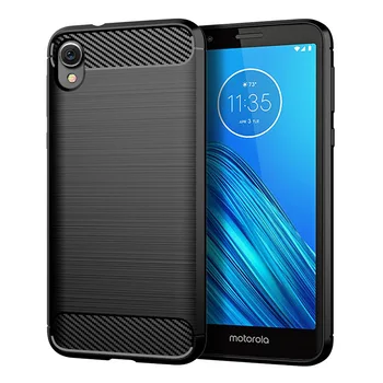 

30pcs/lot For Motorola Moto E6 Wire Drawing Carbon Fiber Anti-Shock Rugged Rubber TPU Case For Motorola Moto E6