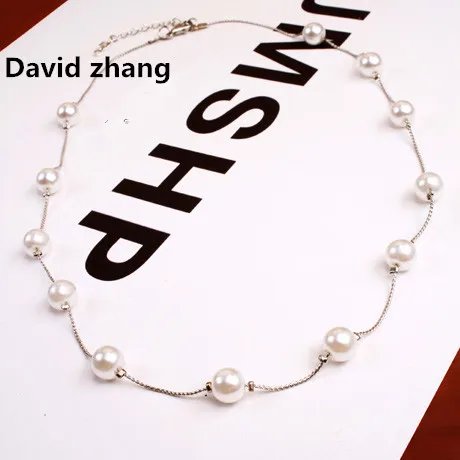 

Korean European and American ornaments are easy to match temperament Sook Fan multiple pearl chain necklaces wool chains long ne