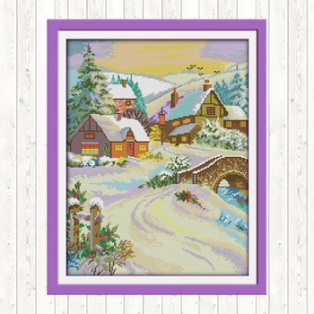 

Gorgeous Snow-covered Landscape Painting 14CT 11CT Counted Printed Canvas DMC Embroidery Kits DIY Handmade Needlework Set Crafts