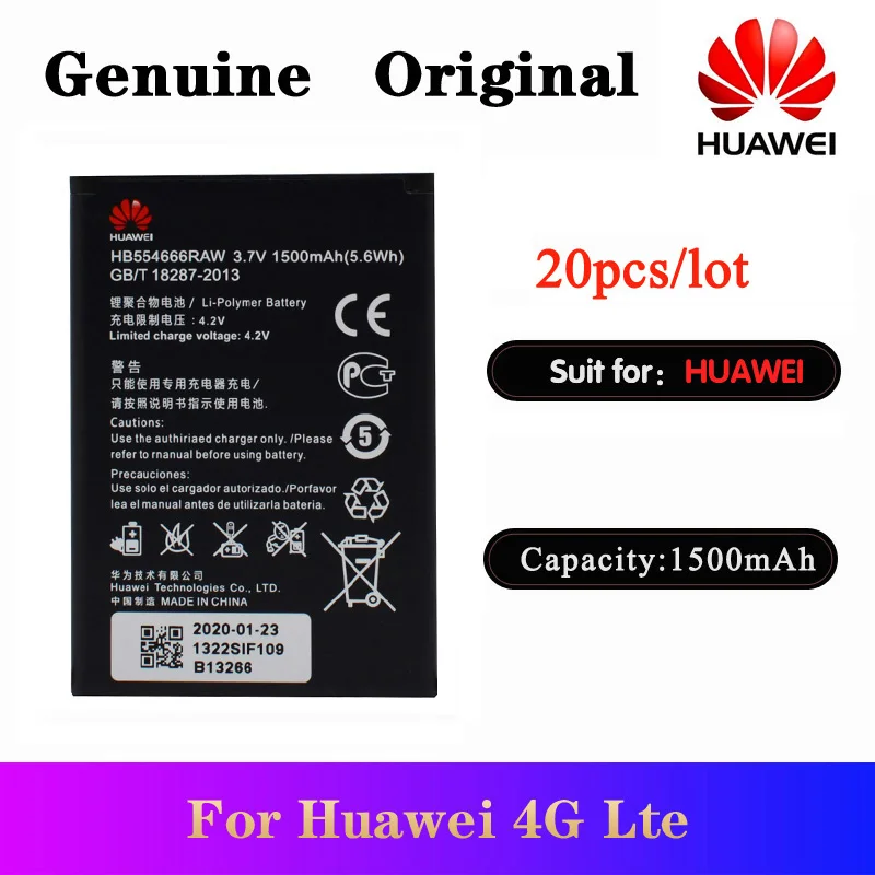 20 шт./лот аккумулятор HB554666RAW для Huawei 4G Lte WIFI роутер E5372 E5373 E5375 EC5377 E5330 оригинальная