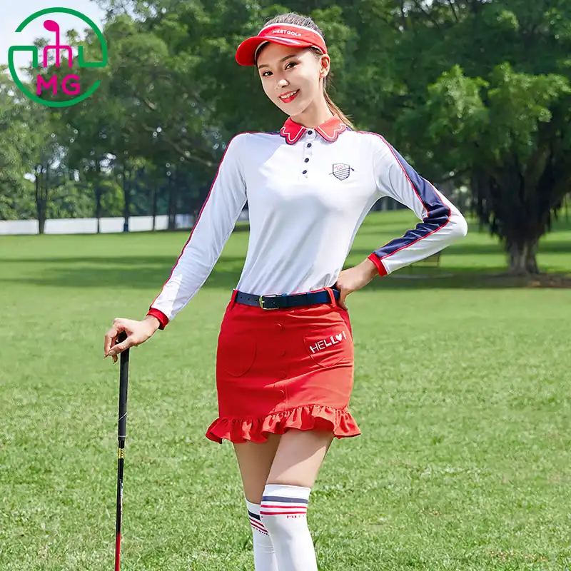 新 Meetgolf ゴルフ女性摩耗スーツ長袖 Tシャツ服女性夏テニス野球ハーフレングスのスカートパンツアパレル Golf Shirts Aliexpress