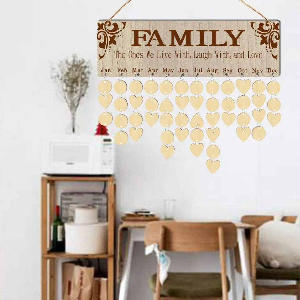 Fashion DIY Wood Calendar Family Heart Printed Wall Sign Special Dates Reminder Board Home Hanging Decor Gifts | Дом и сад