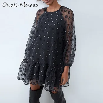 

Onoti Molazo Casual Floral Print Short Dress Women Mesh Lining Vestido Elegant Ladies Mini Dresses Female 2020 Spring Autumn New