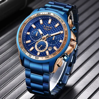 

LIGE 2019 New Fashion Blue Watch,Mens Watches Top Brand Luxury Clock Man Military Chronograph Quartz Watch Men Relogio Masculino