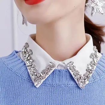 

THINKTHENDO Jewelry Vintage Fake Collar Gorgeous Faux Crystal Rhinestone Lapel Half-Shirt