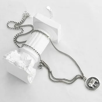 

Leouerry Vintage Asymmetry Chain Round Elephant Pendants Necklaces Real 925 Sterling Silver Necklaces for Women Fine Jewelry