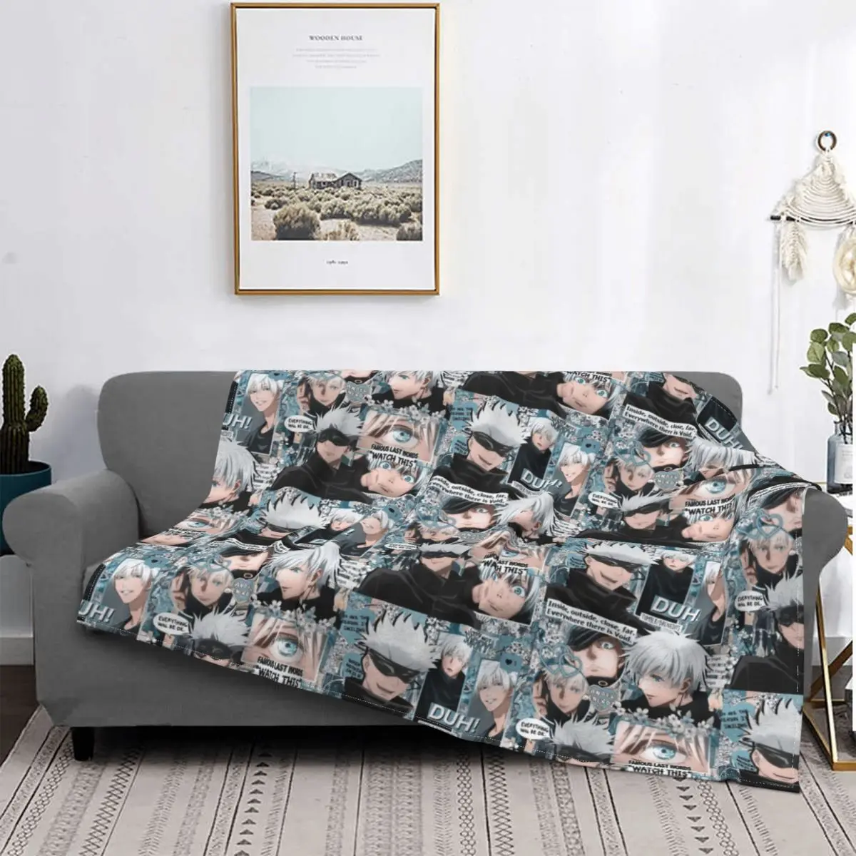 

Gojo Satoru Collage Manga Blankets Coral Fleece Plush All Season Jujutsu Kaisen Anime Plaid Throw Blankets for Home Rug Piece