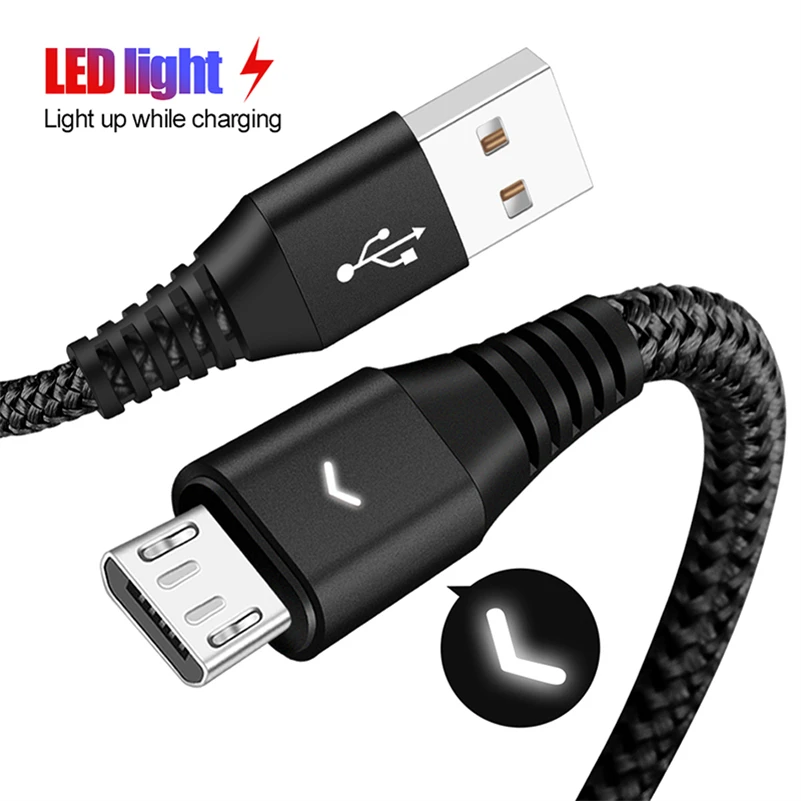 

USB Cable 2.4A Fast Charging LED Micro USB Data Cable For iPhone Xiaomi Samsung Huawei Mobile Phone Type C USB Charger Cord Wire