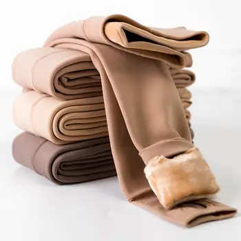 

Autumn And Winter Leggings Women Casual Plus Velvet Thicken Warm Leggings Elastic Slim Solid High Waist Women's Leggings Q2159