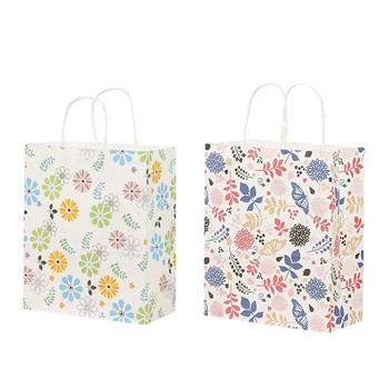 

40 Pcs Kraft Paper Bag Party Wedding Favors Handmade Bread Cookies Gift Bags Floral Biscuits-White & Purple