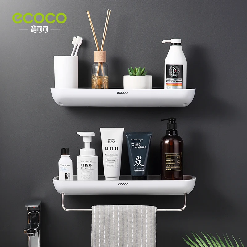 Полки для ванной комнаты ECOCO, настенный органайзер, Полка для полотенец, шампуня, с вешалкой для полотенец, стеллаж для хранения, аксессуары для ванной комнаты