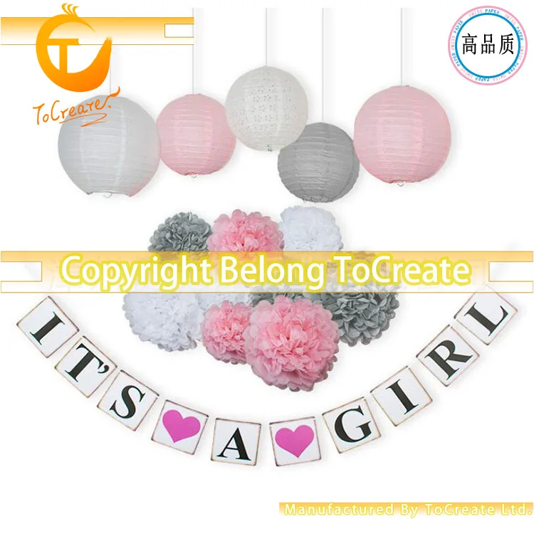 

Birthday Party Decoration Set Girl That Pulled Flag Banner Paper Flower Ball Hollow Droplets Lantern