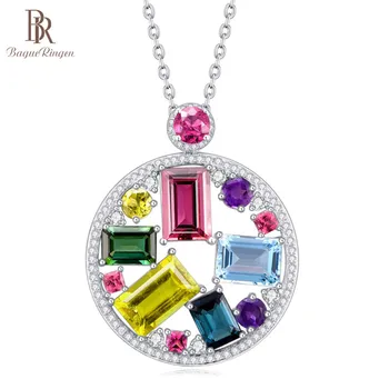 

Bague Ringen Colorful Jewel Round Pendant Sterling Silver 925 Jewelry for Women Rectangle Gemstones Business Weddings Wholesale