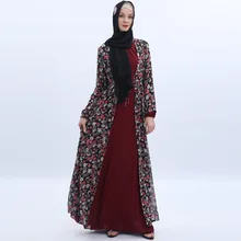 Шифоновый кардиган с цветочным принтом, летнее мусульманское платье, женские элегантные халаты, кимоно, открытая абайя, бордовые тонкие арабские платья