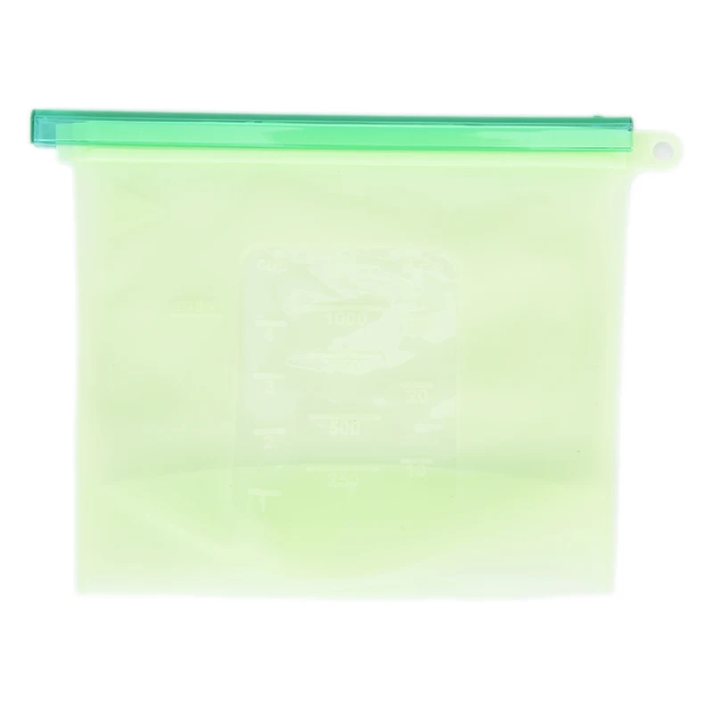 1 шт. 1000 мл многоразовая силиконовая пищевая сумка нулевой отходы пакет для продуктов со струнным замком сумка для хранения холодильник свежие сумки Организации - Цвет: Зеленый