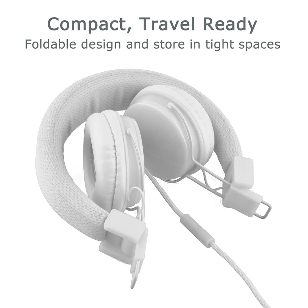On Ear Stereo Adjustable Children Built in Mic Headset Headphones Wired Cord Kids Foldable E H004