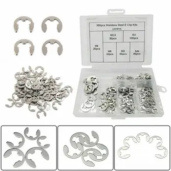 

300Pcs/Box Stainless Steel Circlip Cir Clip E C Clips Washers M2.5/3/4/5/6/8 Assortment Kit Hardware Fastener Accessories