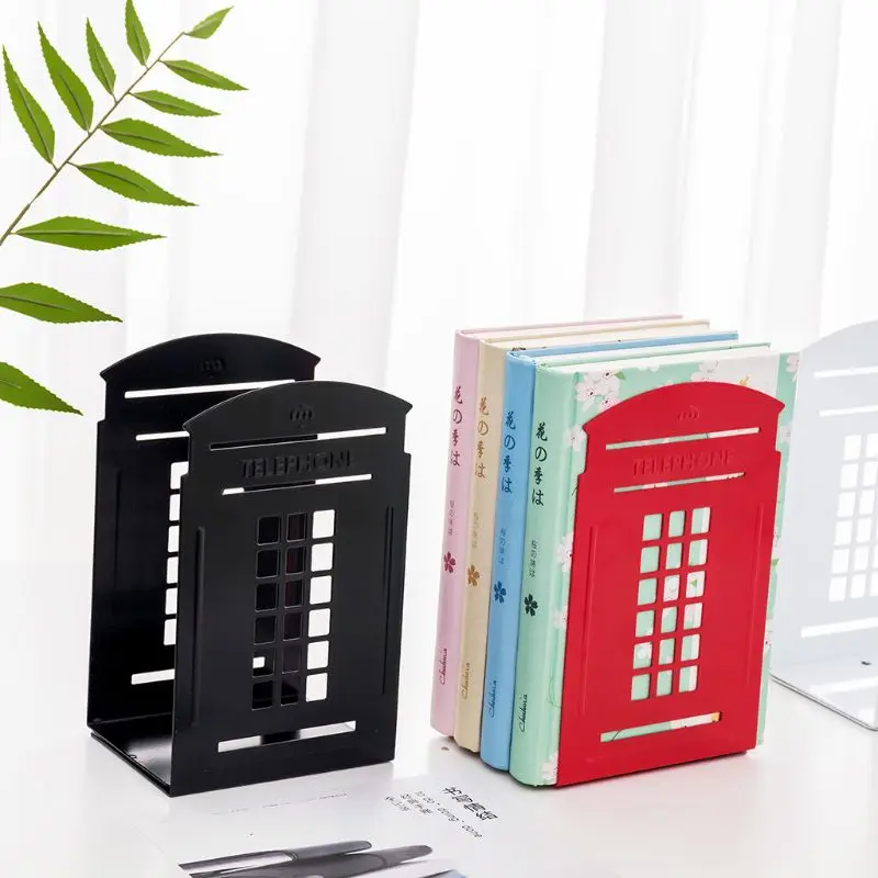 1 Pair Telephone Booth Bookends Book Stand Support Desktop Office