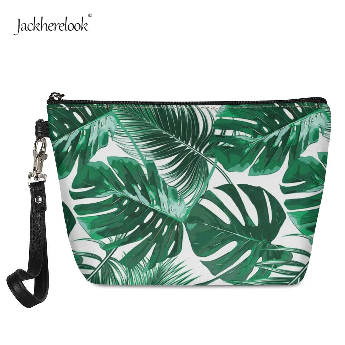 Косметичка Jackherelook с зелеными листьями Кожаный саквояж тропическим принтом