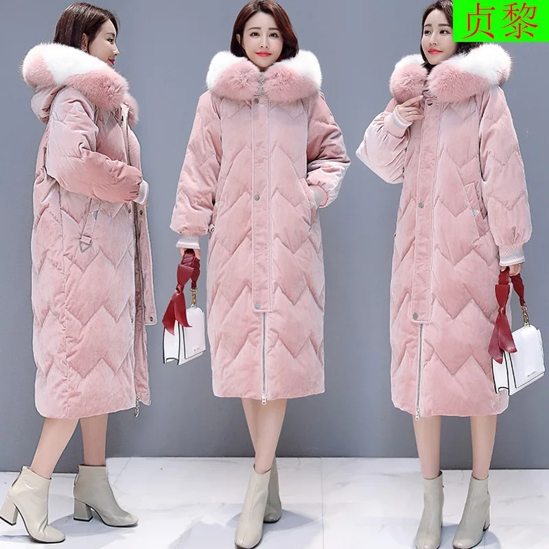 

Gold Velvet Cotton-padded Clothes 2018 Winter New Style WOMEN'S Dress Korean-style down Jacket Cotton-padded Clothes Mid-length